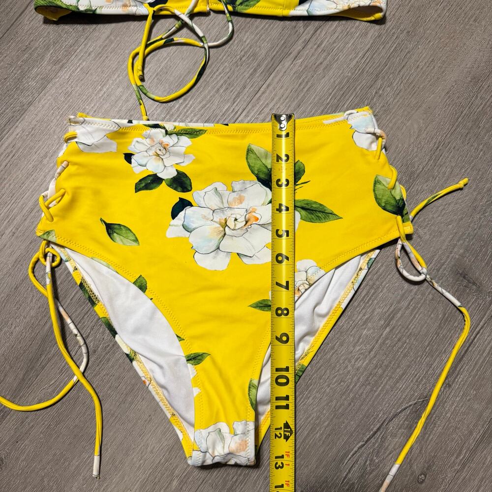 Cupshe Floral High Waist Lace-Up Bikini Set Yellow White Flowers Size M - Picture 8 of 10